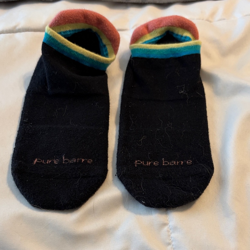 Pure Barre Black No-Show Socks with Coral, Teal & Yellow Trim